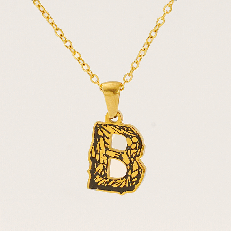 1 Piece Classic Bark Grain Unique Letter B Stainless Steel 18K Gold color Plated Unisex Pendant Necklaces h5 